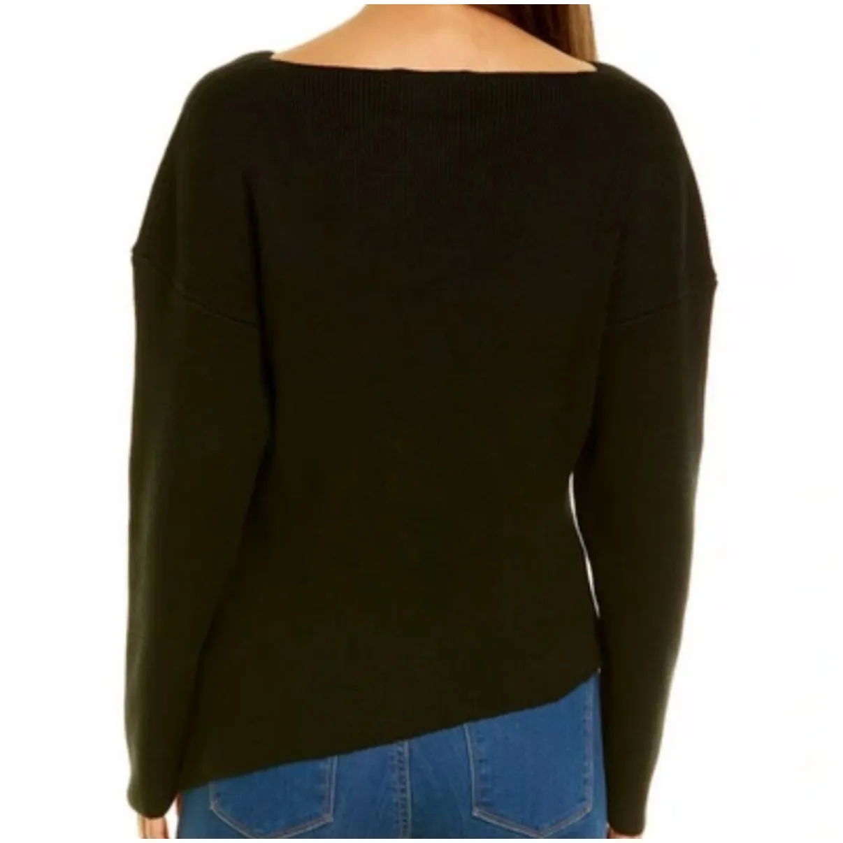 MODERN CITIZEN Jourdan Asymmetric Hem Sweater In Black Medium Boat Neck Chic - Image 2
