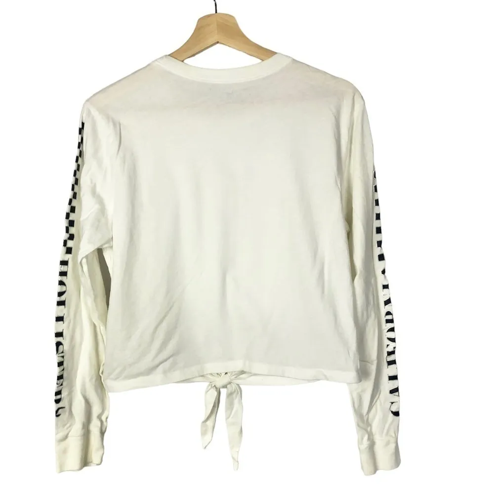 Hollister White Tie Front Checker Sleeve Long Sleeve T-Shirt S - Image 2