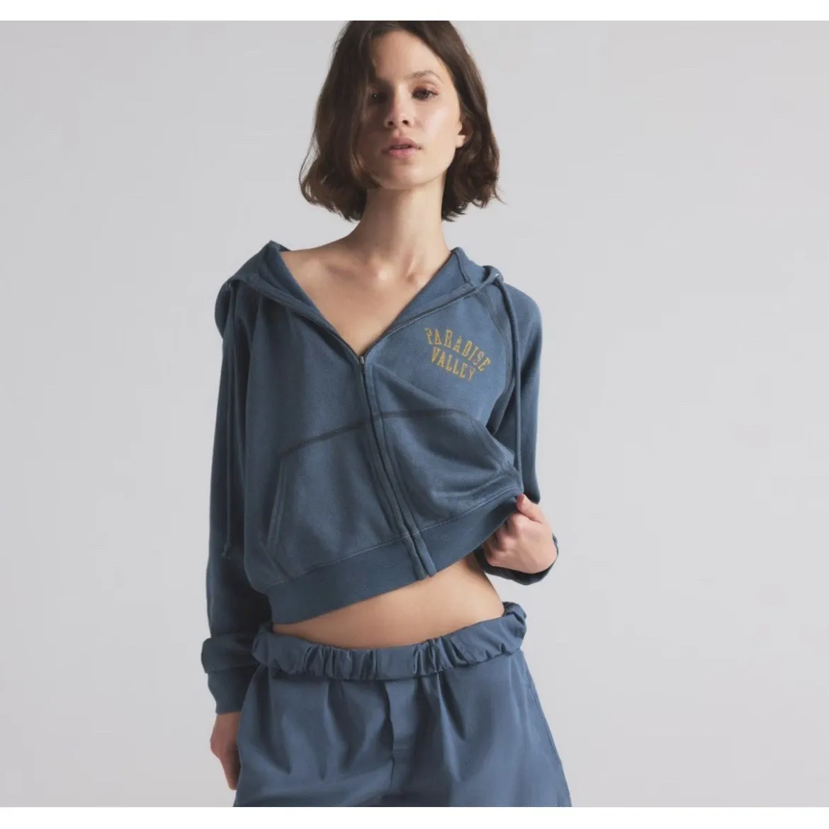 SKIMS Lightweight Fleece Zip Up Hoodie Blue "Paradise Valley" - Image 2