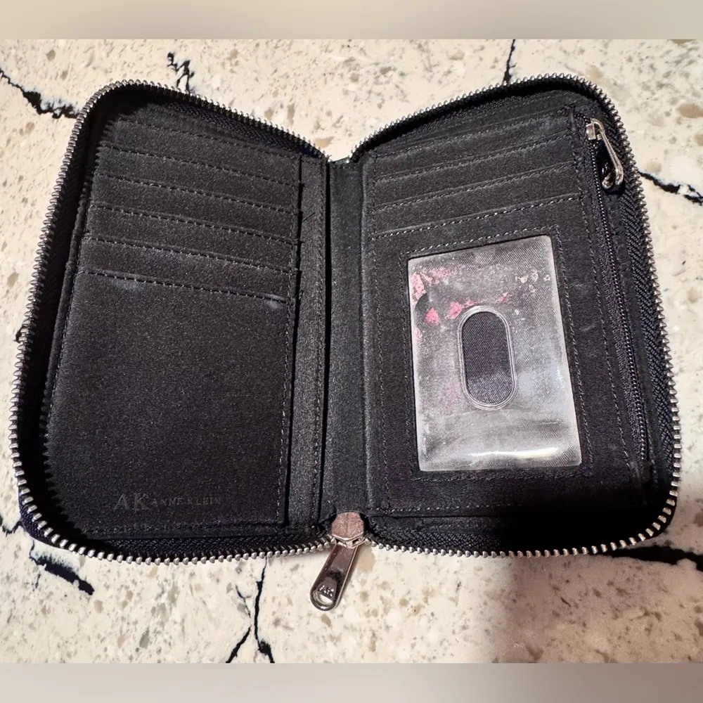 Anne Klein Black AK Fabric & Leather Clutch Zip Around Wallet - Image 4