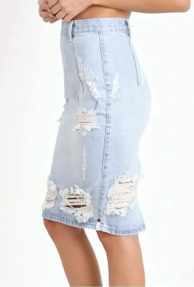 One Teaspoon Free Love Denim Distressed Pencil Skirt in Salty Wash Size 25 - Image 3