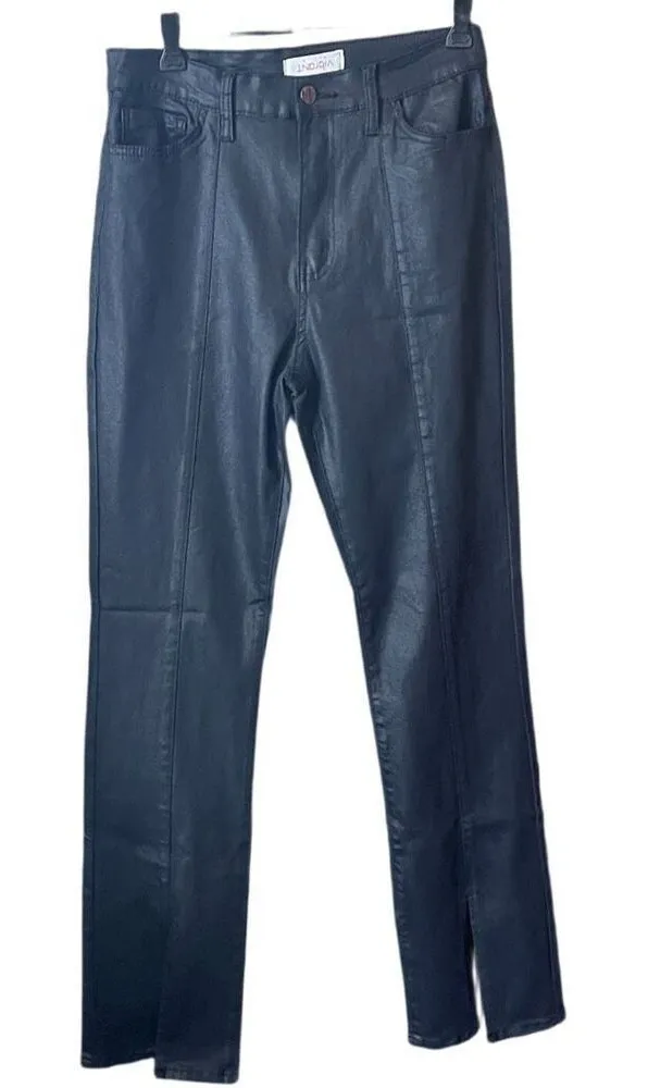 Vibrant Miu size 11(waist 29) boot cut front slit on hem black cotton blend pant - Image 1