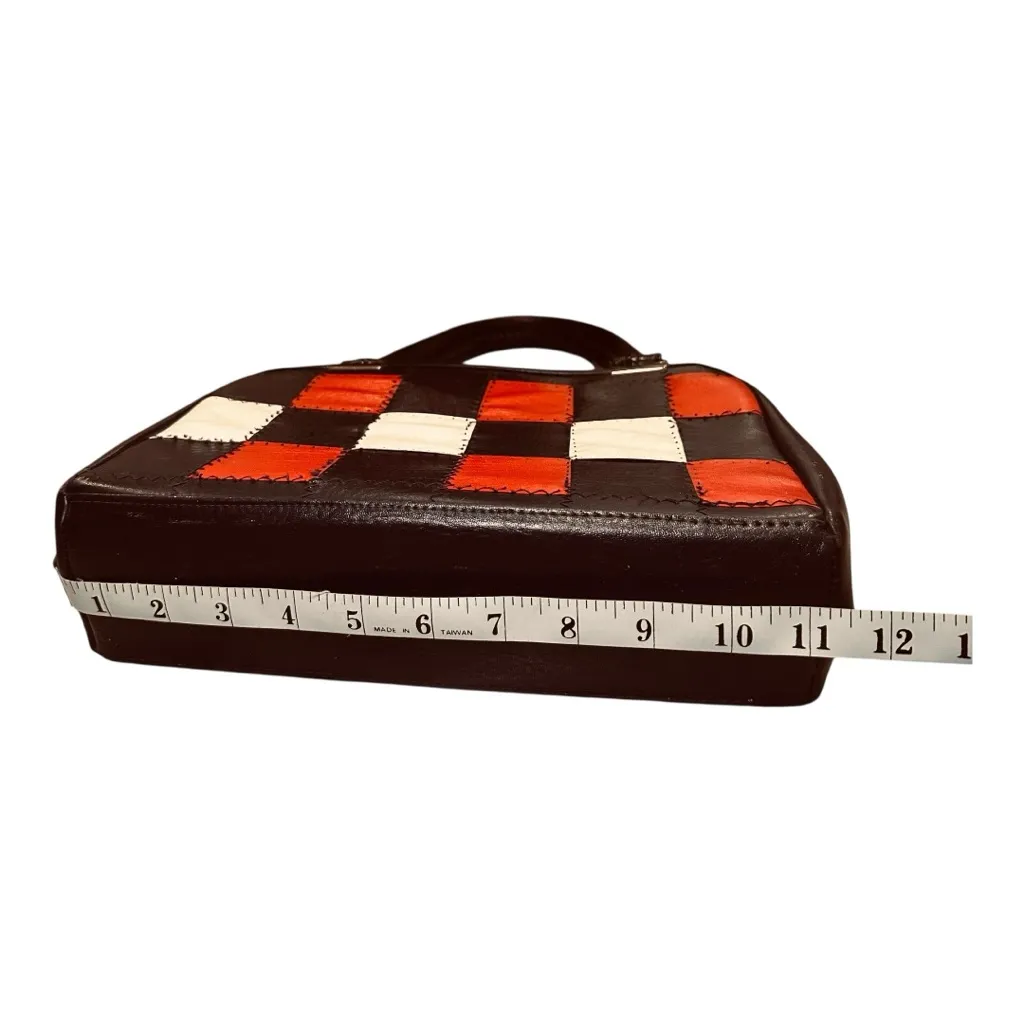 Vintage Patchwork Checkerboard Handbag Red White Black Mod Retro - Image 4