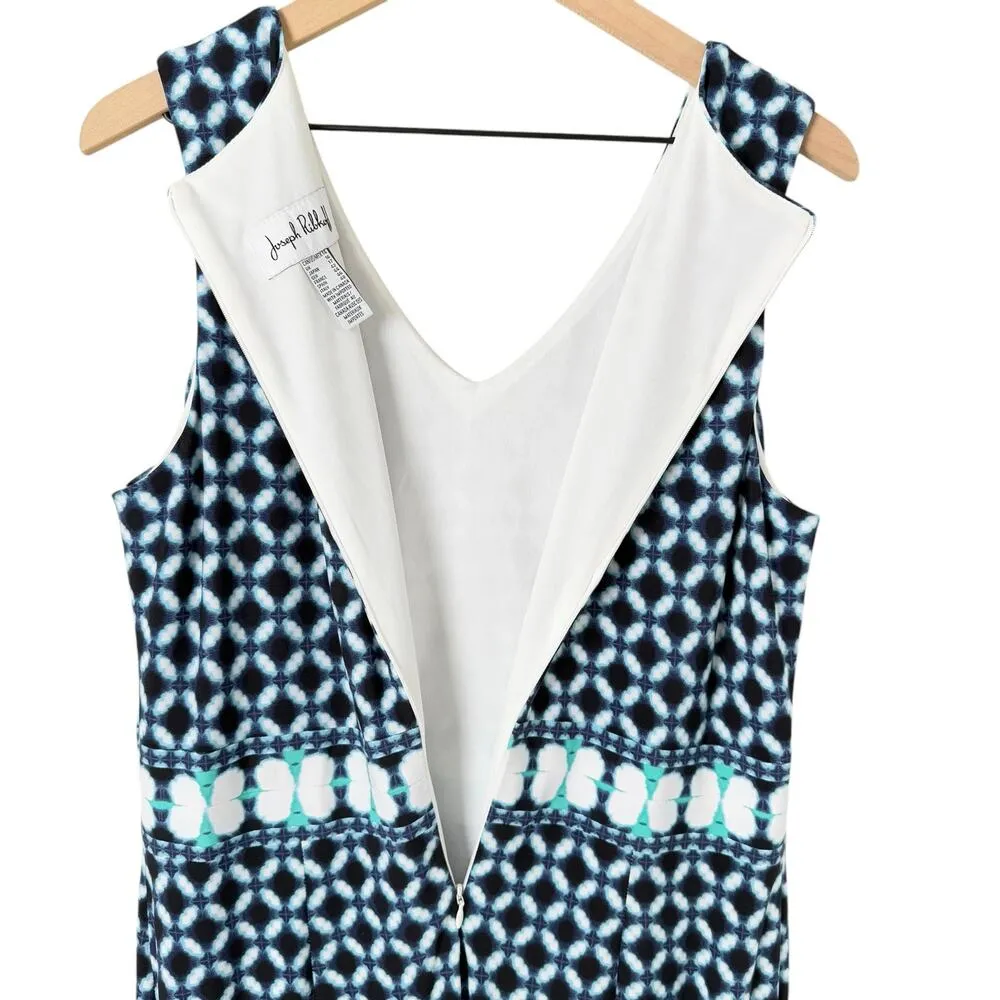 Joseph‎ Ribkoff Blue Geo Print Sheath Midi Dress V-Neck Sleeveless, Size 14 - Image 12