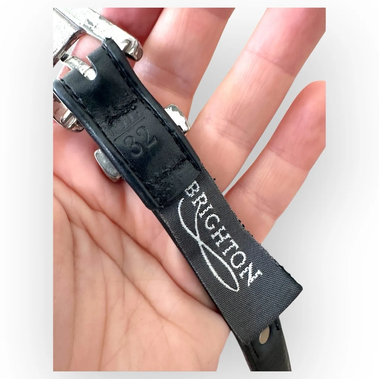 BRIGHTON Vintage Black Multi-Color Beaded Southwestern Engraved Buckle Belt 32 - Image 6