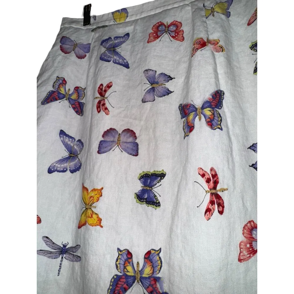Vintage Talbots Linen Butterfly Skirt 12 Y2K Rainbow Festival Summer Dragonfly - Image 2