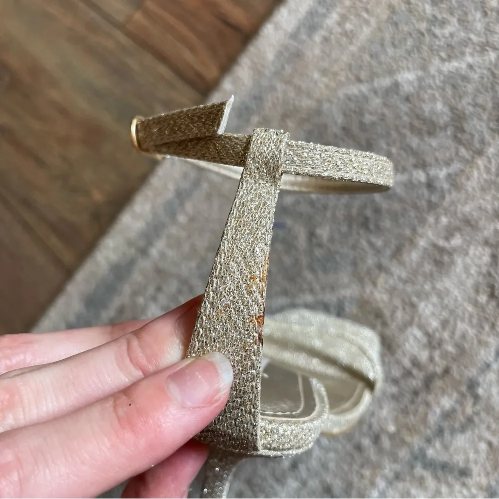 Vintage Nine West Gold Glitter Square Toe Ankle Strap Nudist Prom Wedding Heel 8 - Image 8