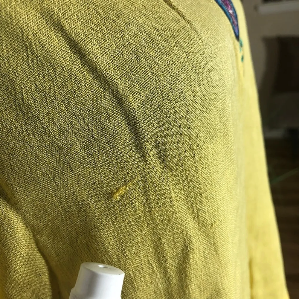 Vintage 70s Bohemian Embroidered Floral Gauze Blouse Small Yellow - Image 5