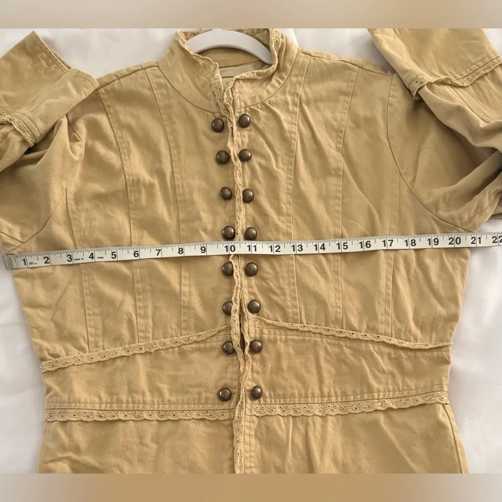 Y2K Tan Retro Military Style Hook & Eye Jacket Long Sleeve 90's Sz L Coquette Size L - Image 9