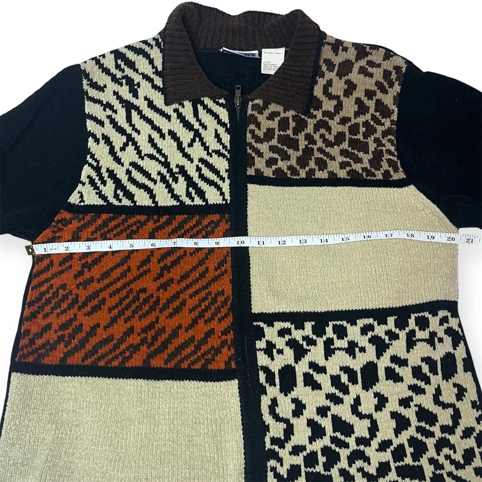 Vintage Erika & Co Animal Print Safari Patchwork Zip Sweater Jacket Sz Medium - Image 6