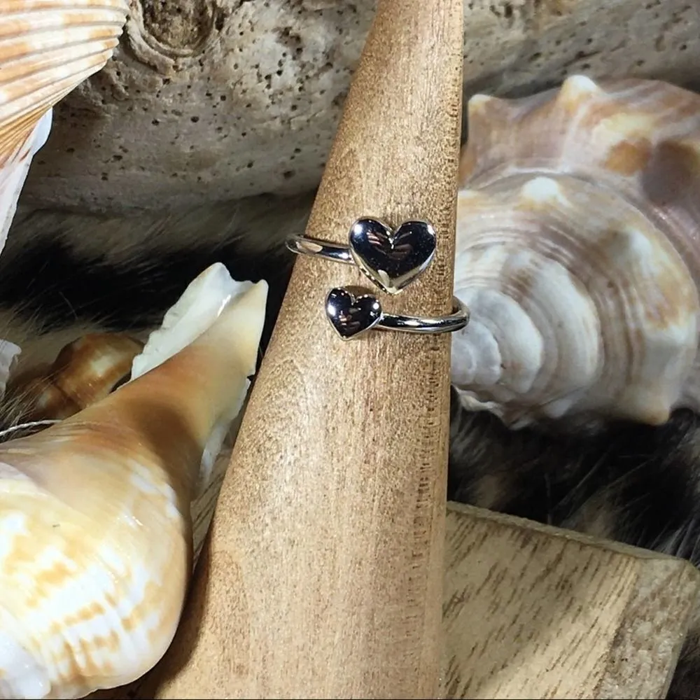 Sterling Silver Double Heart Toe Ring Midi Ring Silver - Image 2