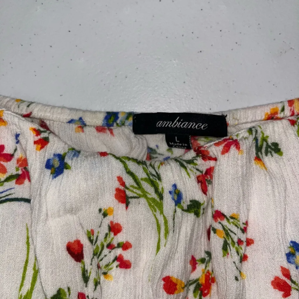 💙 Ambiance Off Shoulder Floral Crop Top with Sash White Size L - Image 5