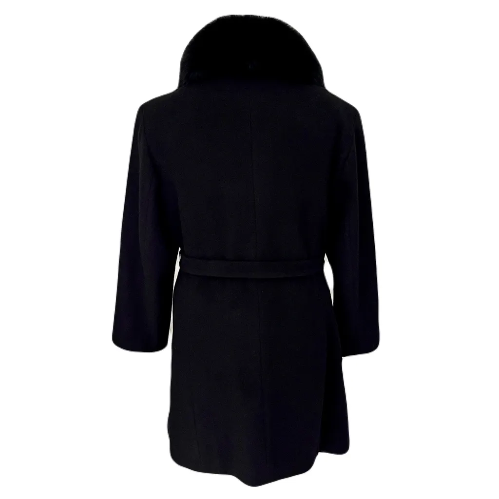 Vintage Forecaster Black 100% Wool Walker Coat with Fox Fur Collar Trim, Size 16 - Image 5