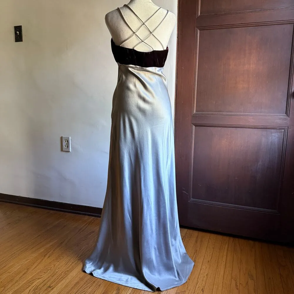 RAMPAGE | 90s Vintage embroidered velvet bodice satin skirt gown | Size 9 - Image 3