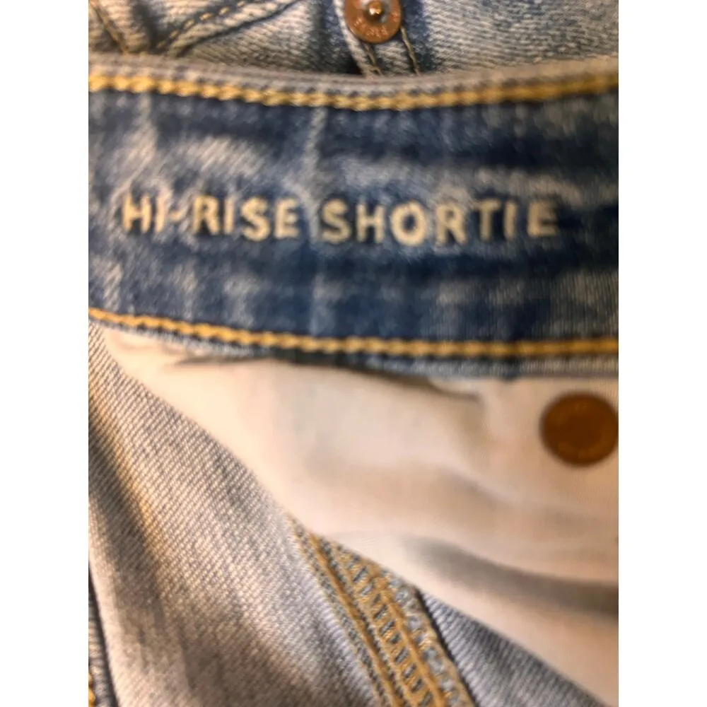American Eagle Stretched High Rise Shortie Distressed Women Jean Shorts Size 14 - Image 4