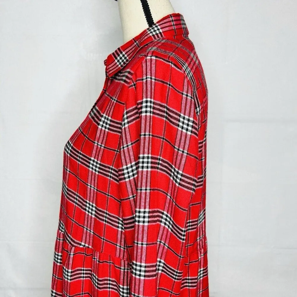 NWT Ann Taylor Loft Flannel Shirt Dress Sz S Red Plaid Long-Sleeve Soft NEW - Image 5