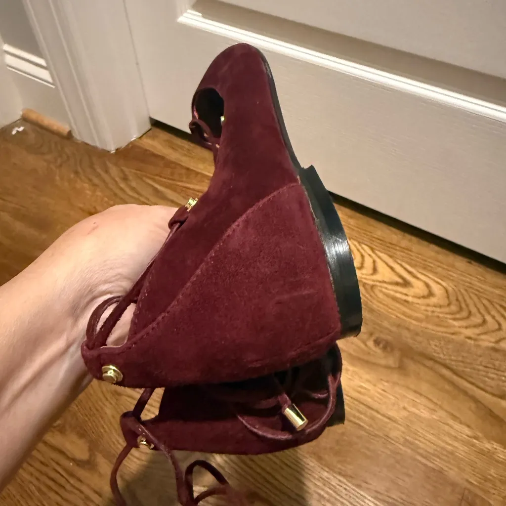 HALOGEN maroon suede lace-up pointy toe ballet flats size 8 - Image 5