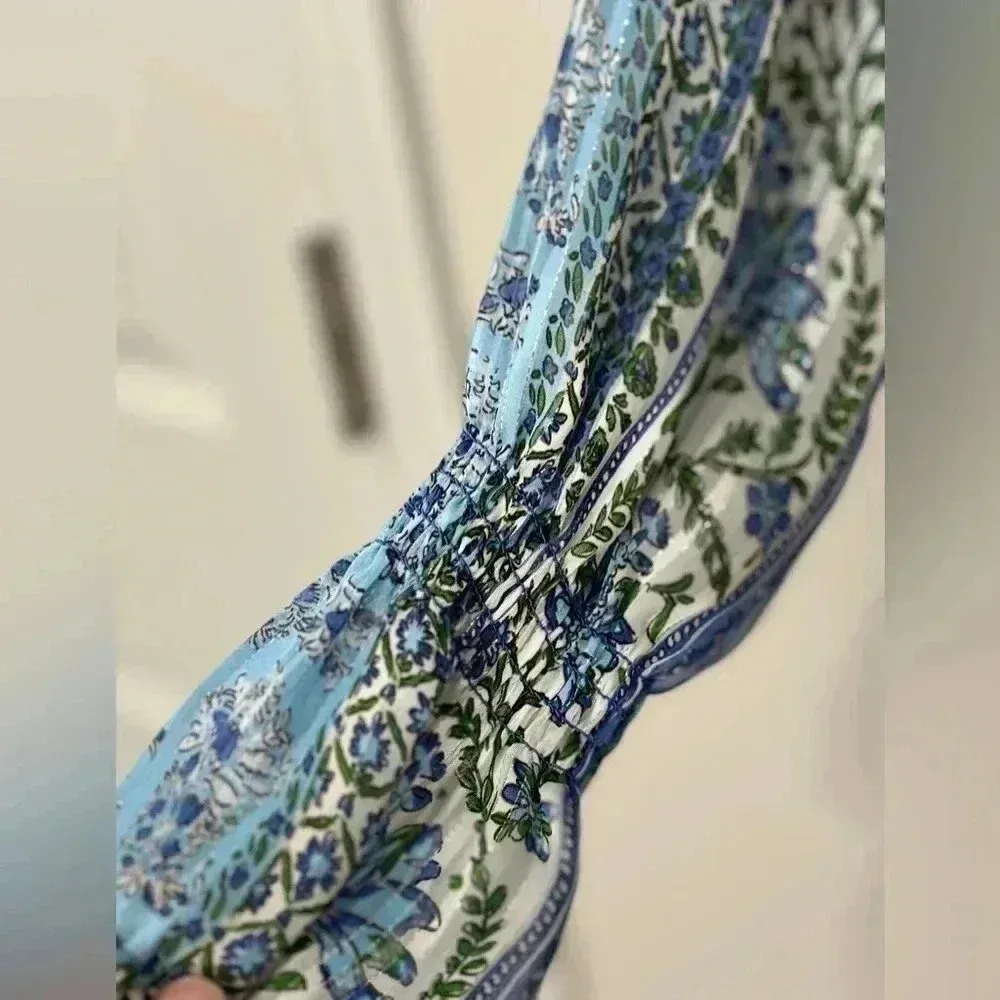 ZARA Patchwork‎ Print Ruffle V Neck Sheer - Image 4