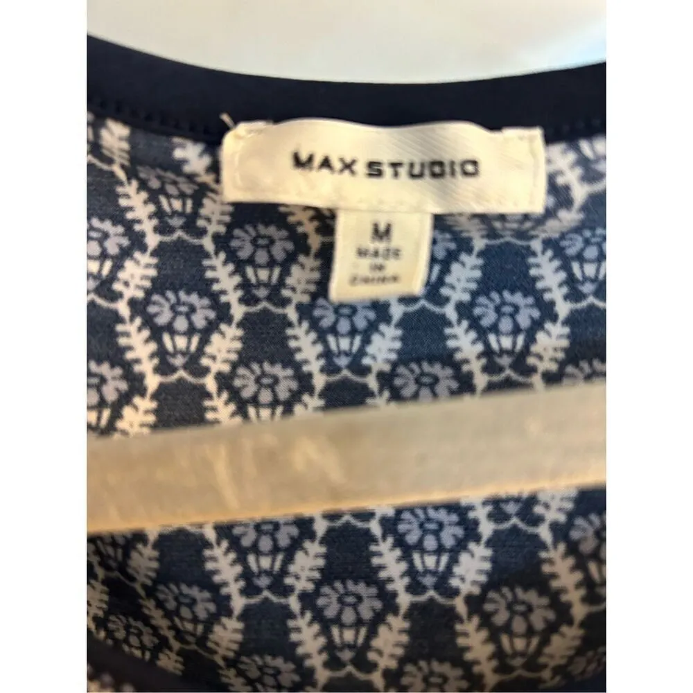 MAX STUDIO Navy Blue Shift Dress Medium - Image 3