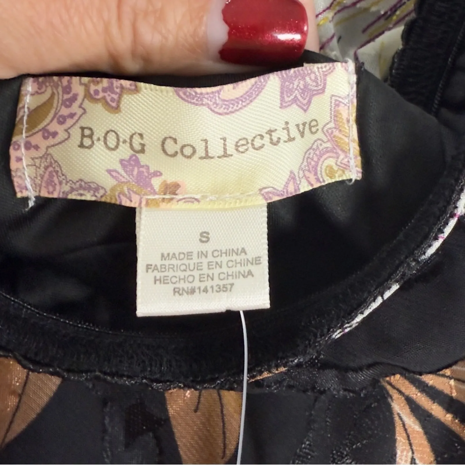 Band Of Gypsies RHO Floral Slip Midi Skirt Black Cream Boho Romantic Size S NEW - Image 9