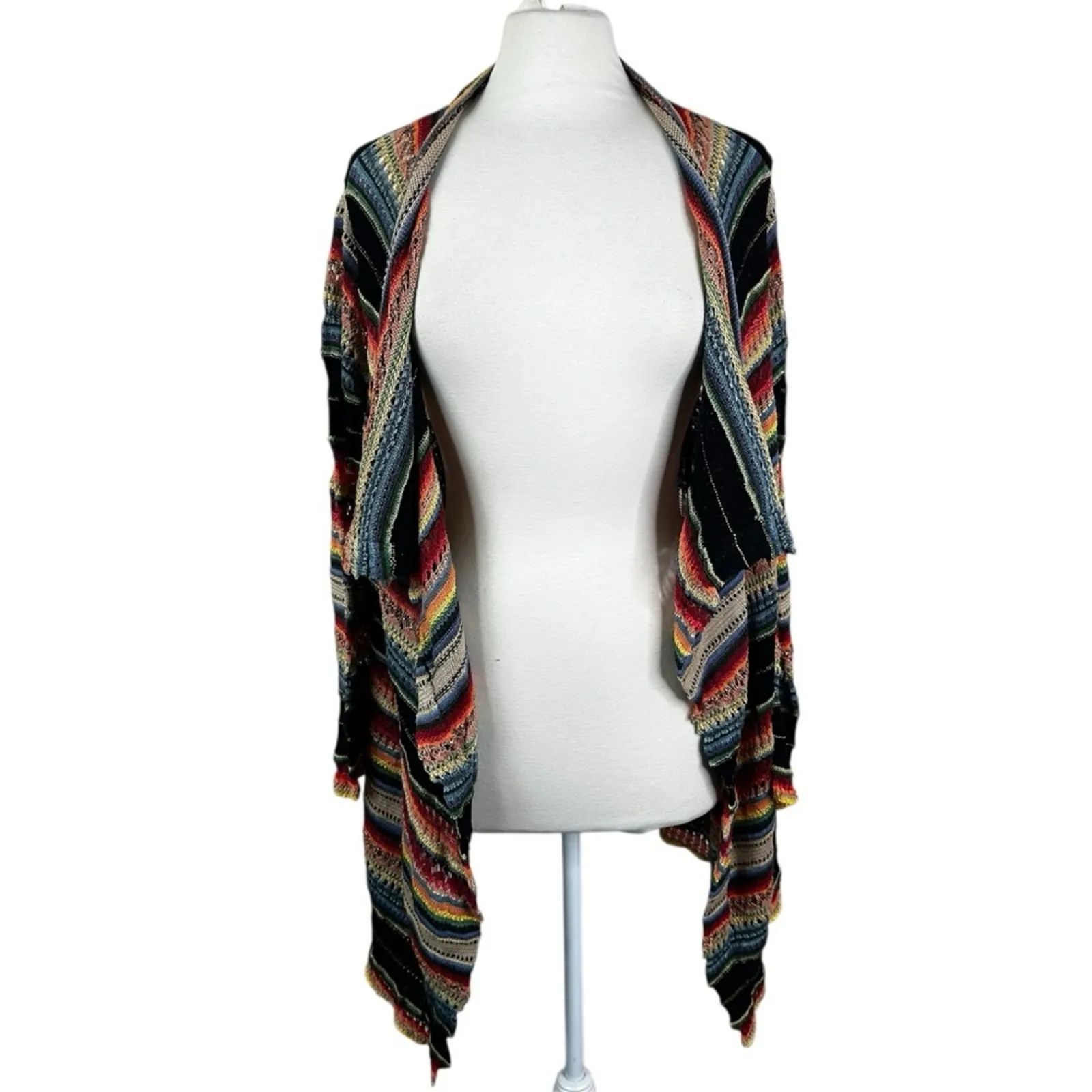 Polo Ralph Lauren Draped Cardigan Sweater Multicolor Striped Linen Silk Womens M - Image 4