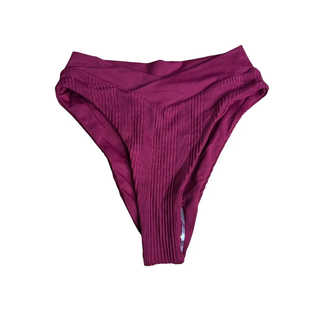 L*Space Pointelle Rib Court Bikini Swim Bottom Womens XS Cabernet‎ Burgandy NEW - Image 4