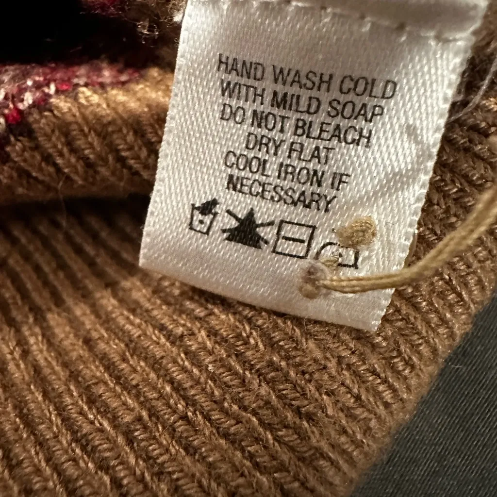 George Sz:XL Tan Red gold Shimmer Abstract Paisley Full Button Winter Cardigan. - Image 9