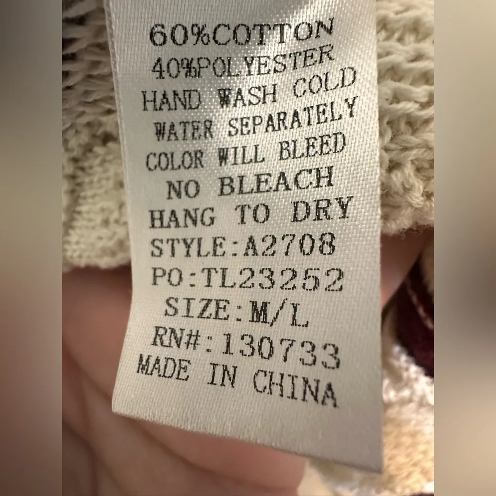 Umgee Women's Burgundy Cream Hooded Chic Boho Bohemian Tribal Wrap Cardigan NWOT - Image 8