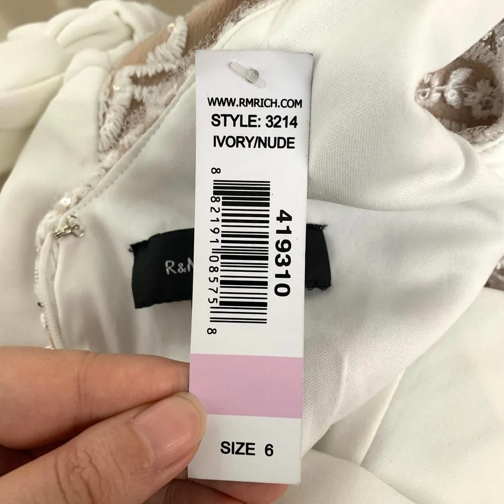 R & M Richards 3/$15  Embroidered Gown in Nude/Ivory *Small Stains* - Image 9