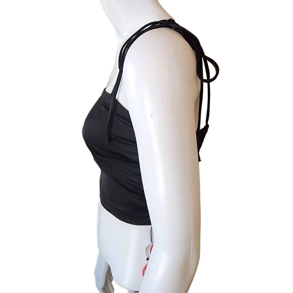 NWT Cider Black Satin Knotted Strap Square Neck Tank Top (XXS) - Image 4