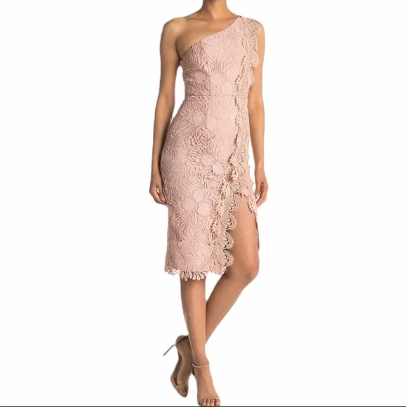 Reiss Mena one shoulder blush crochet lace dress size 8 - Image 13