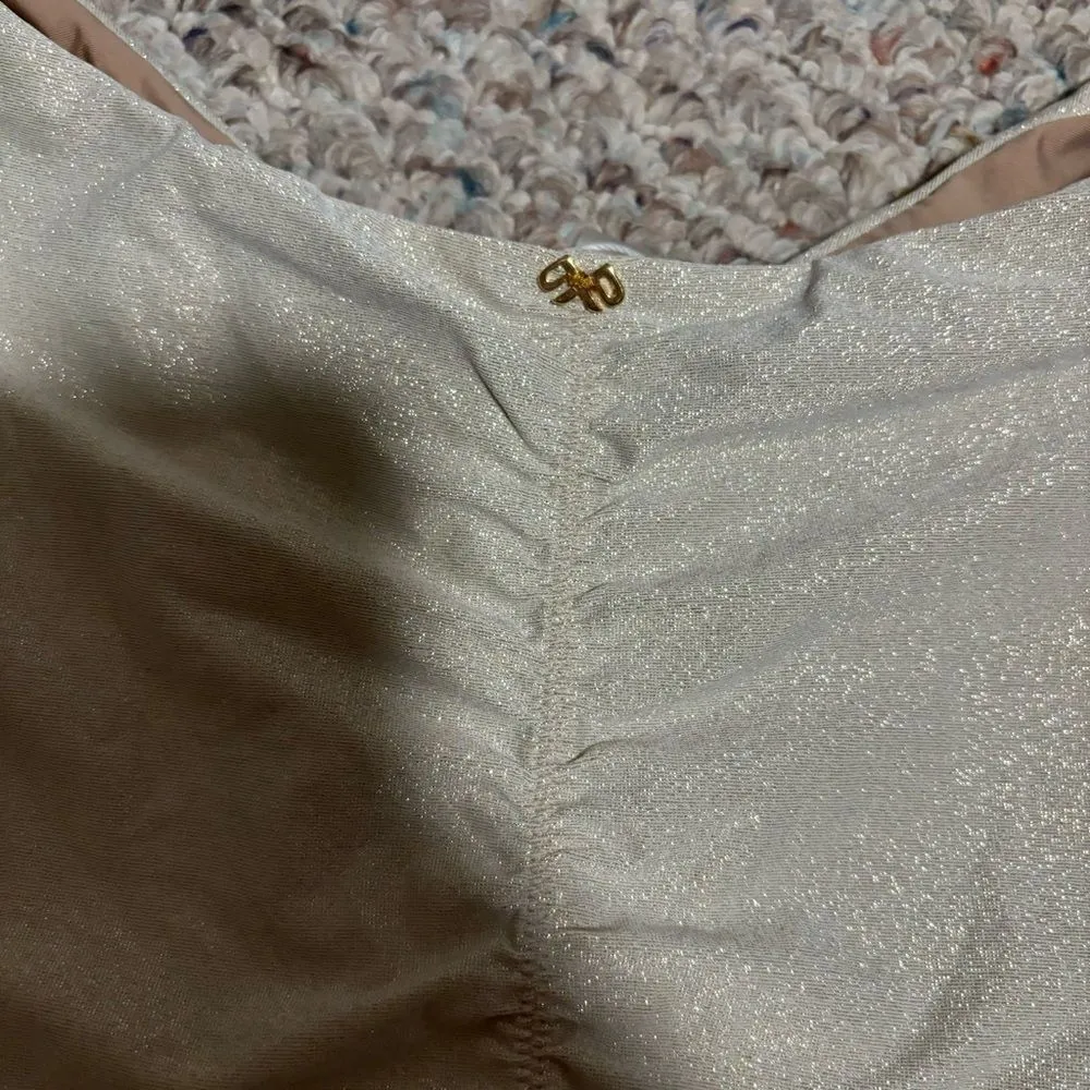 NWT PilyQ Sandstone Basic Ruched Bikini Bottom Shimmer Glitter- Size Medium - Image 11