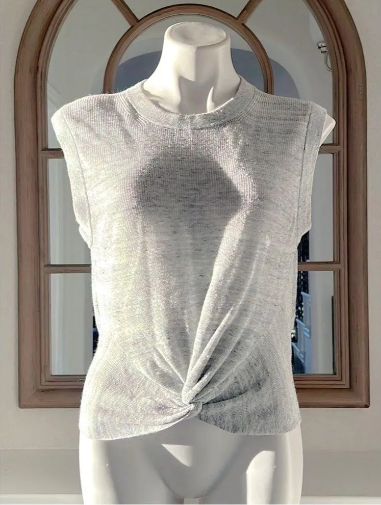 Veronica Beard Kellen Crewneck Cap-Sleeve Knit Twist Front Sweater, Size L $250 - Image 2