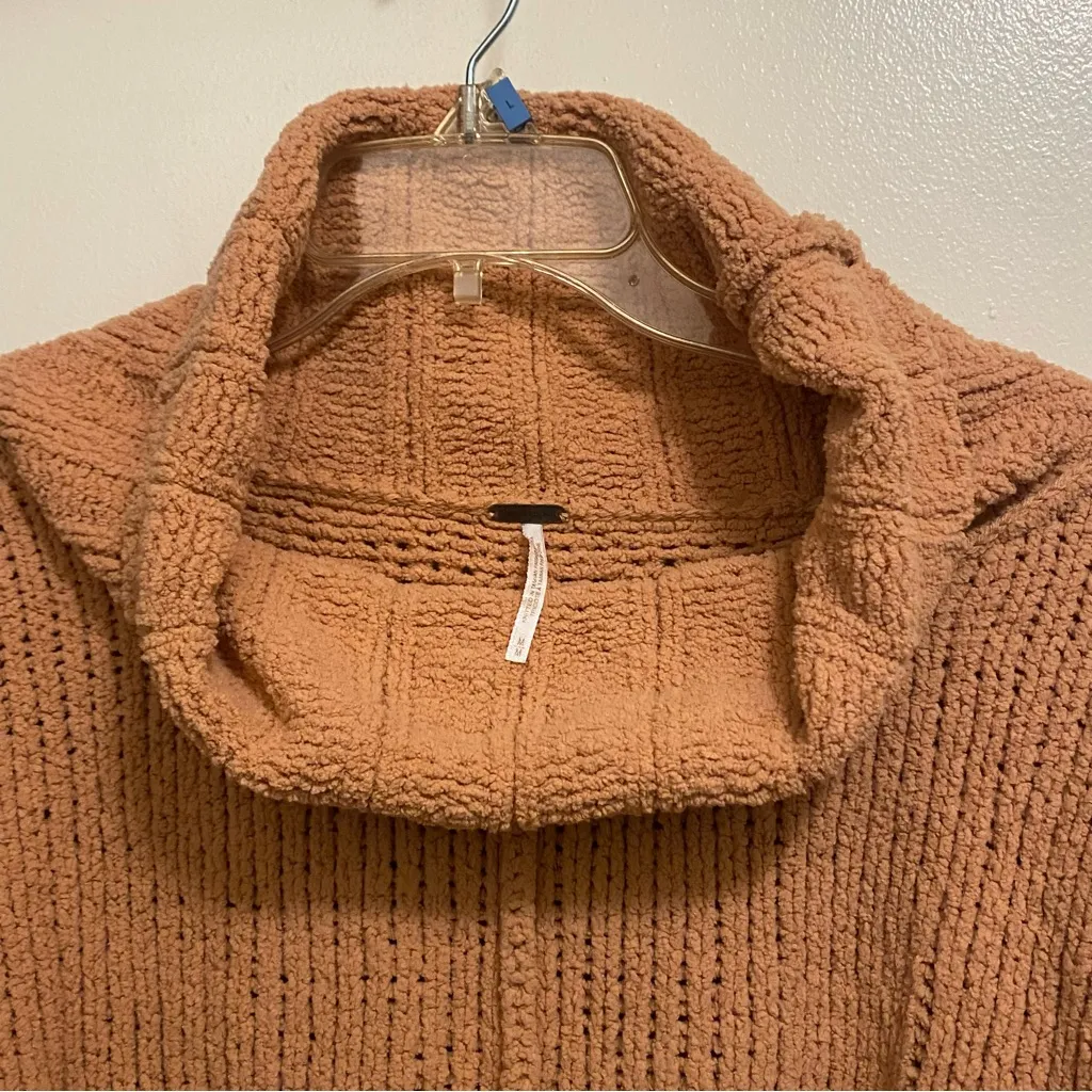 Free People Womens Be Yours Knit Sweater M 54” Oversized Caramel Brown Cowl Neck - Image 3
