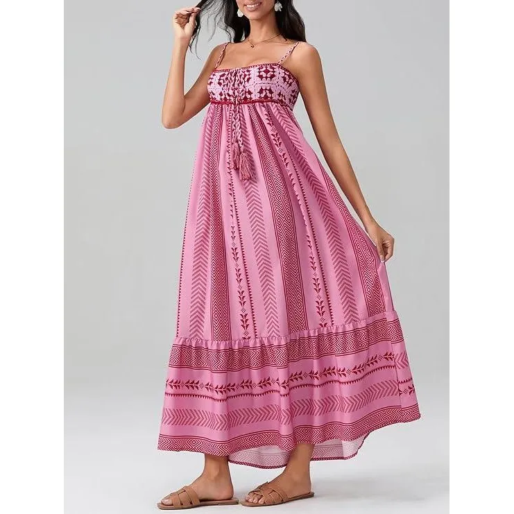 Boutique Brand Boho Spaghetti Strap Crochet Maxi Dress Women's M Sundress Beach Red Size M - Image 2