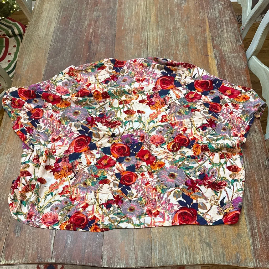 Women's TREND SHOP Floral Open Front Blouse Small White Red - Image 10