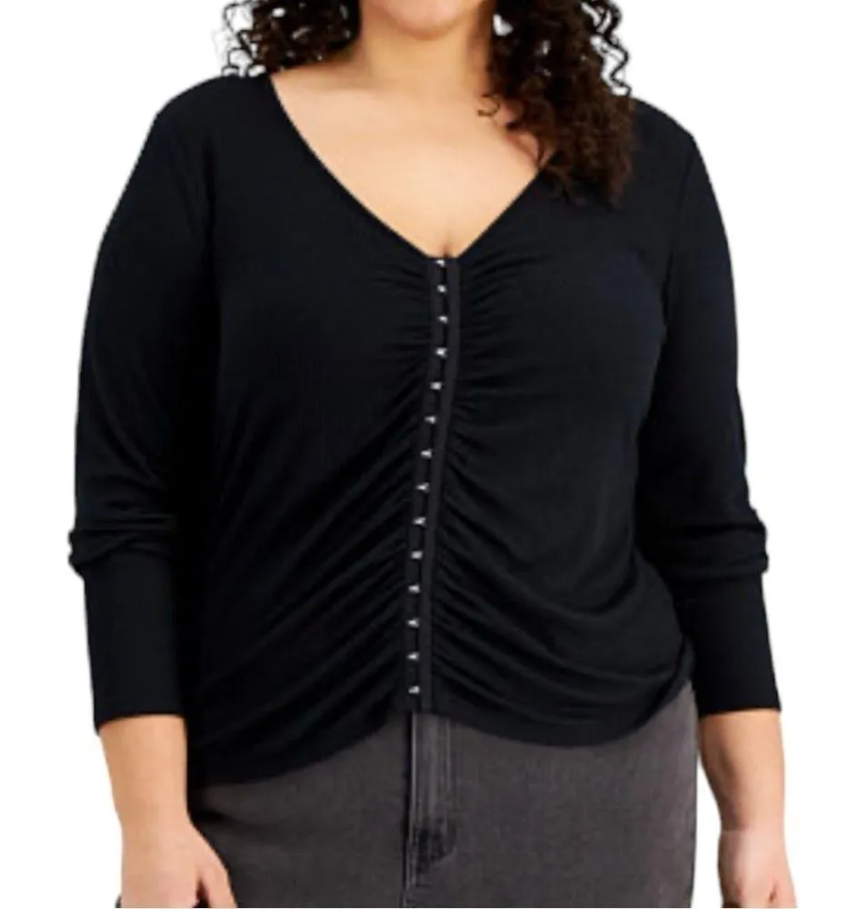 Hippie Rose Trendy Plus Size Ruched Hook-and-Eye-Front Top 2X - Image 12