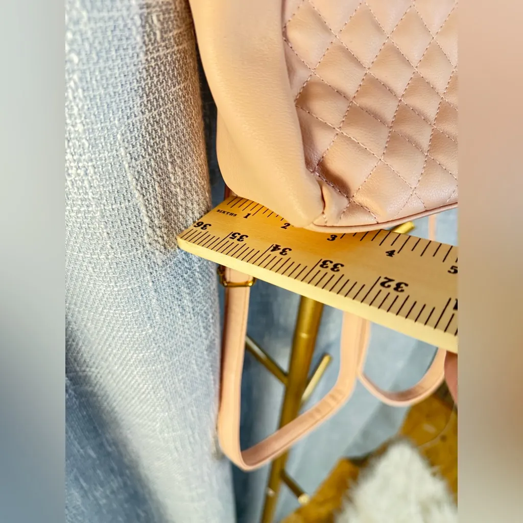Blush Pink Square Quilted Convertible Backpack Purse with gold hardware - Image 3