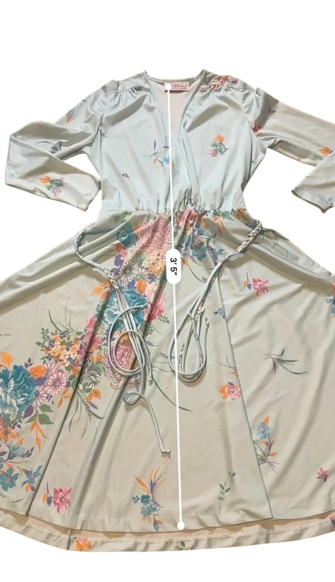 Vintage Kay Windsor Long Sleeve Floral Midi Dress Drape V Neck Blue Size M - Image 13