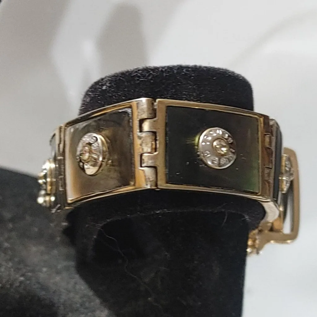 Hendi Bendal Hinge Belt Buckle Bracelet MOP Signature Logo Gold Tone Rhinestone - Image 6