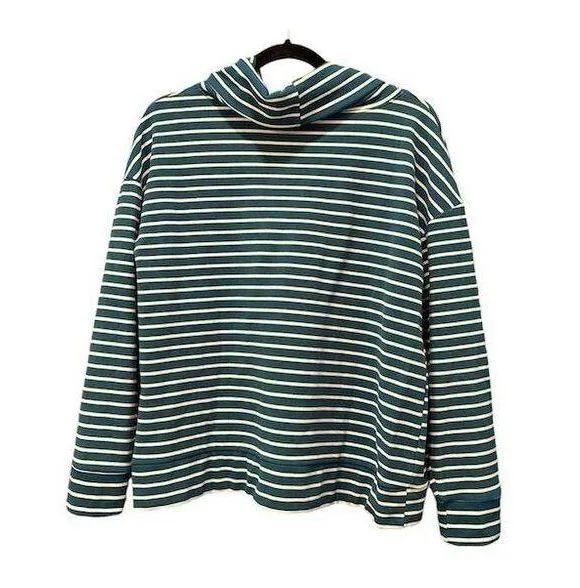 Time and Tru Women's Striped Cowl Neck Sweater Blue and White Size Large (12-14) - Image 2