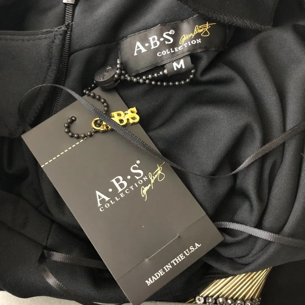 ABS Allen Schwartz Maxi Dress Formal Beaded Rhinestones Sleeveless Black M - Image 4