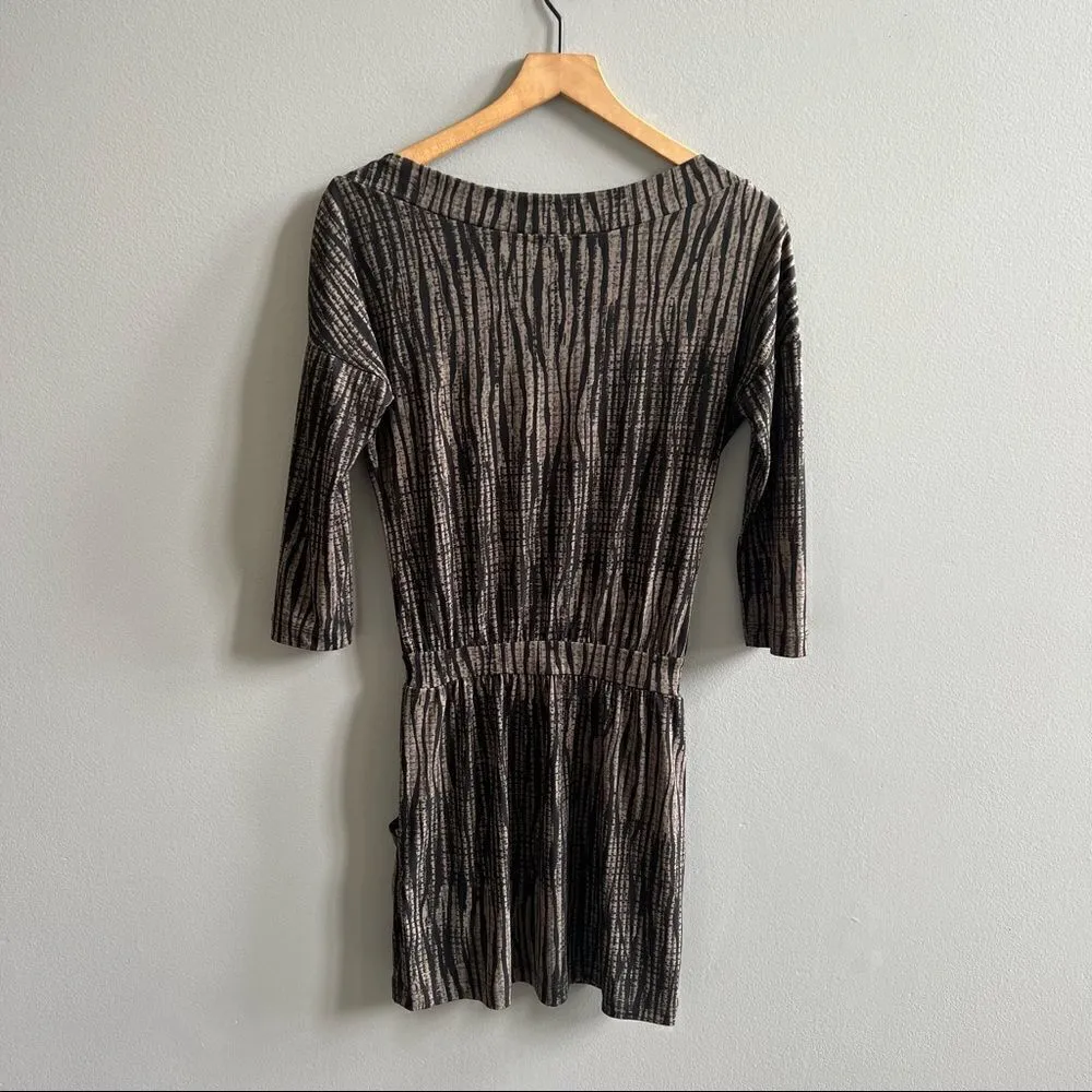 Evereve Peyton Jensen Black and Tan Pattern Dress Boat Neck Elastic Waist XS - Image 6