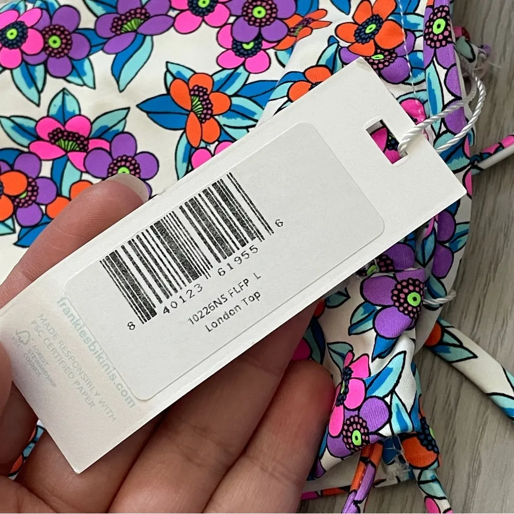 Frankies Bikinis Top NWT floral london bandeau string bikini womens (large) swim - Image 7