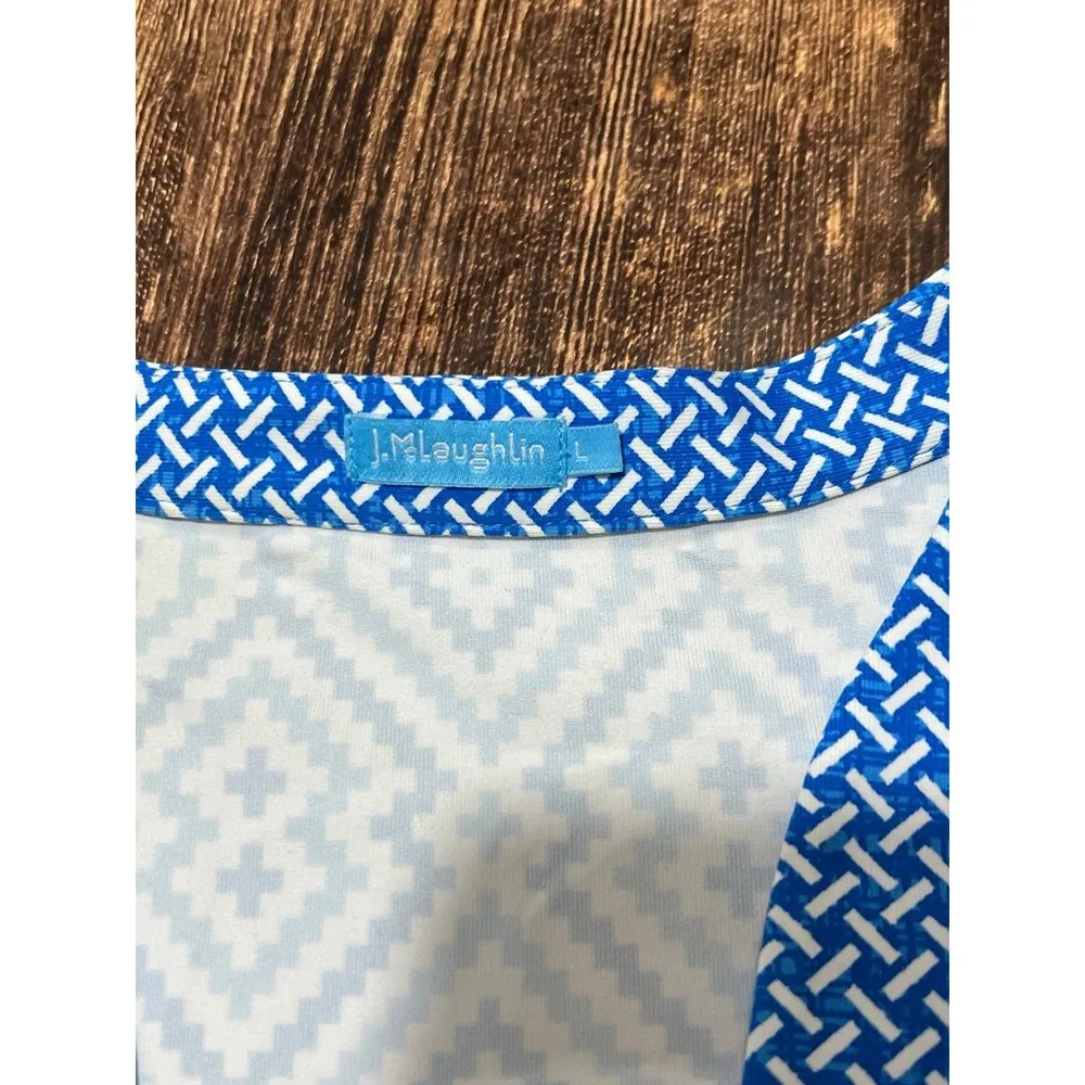 J. Mclaughlin Gisel Catalina Nylon 3/4 Sleeve U-Neck Dress Blue Women Large - Image 4