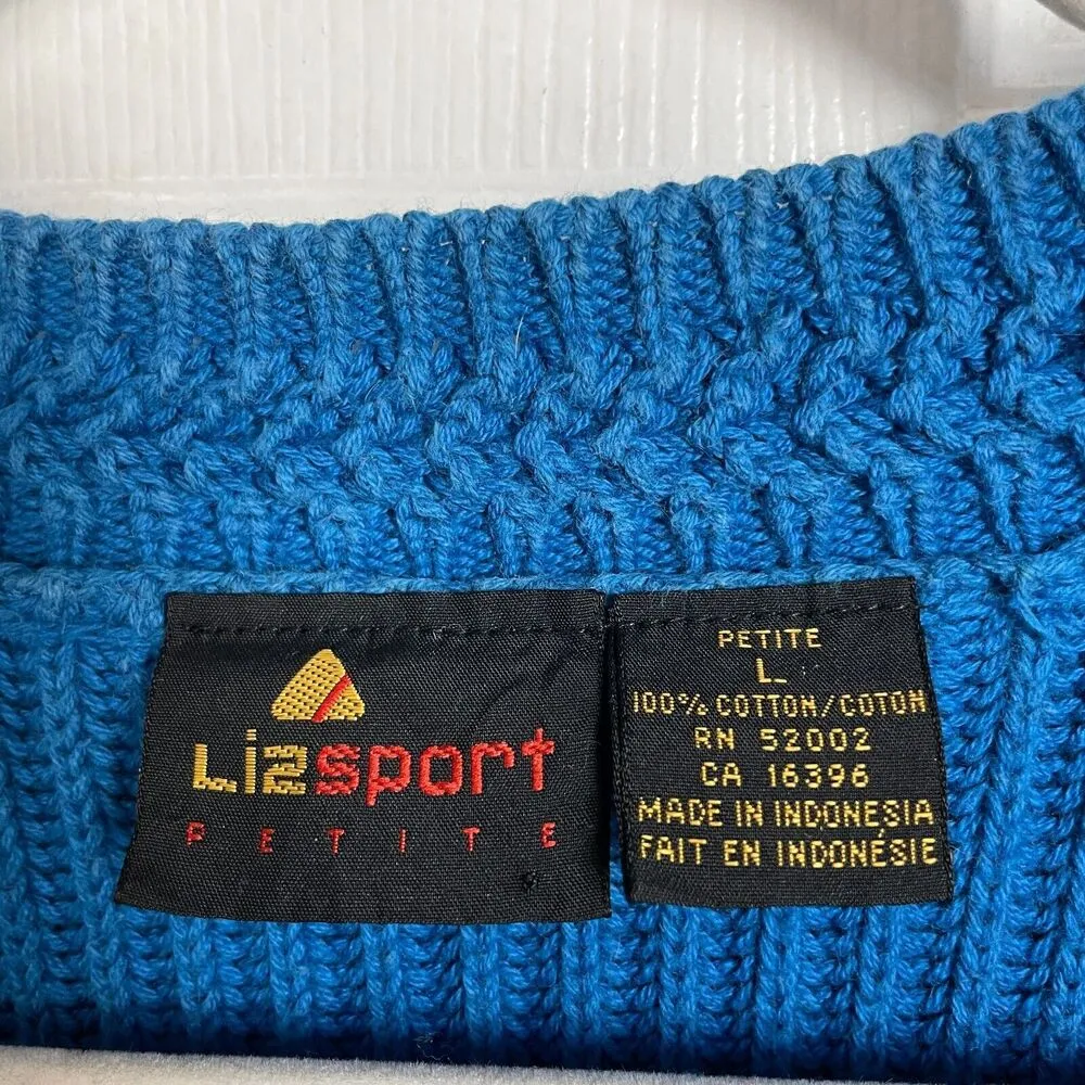 Vintage Liz Sport Claiborne Blue V neck knit Sweater Women's Size Petite Large - Image 2