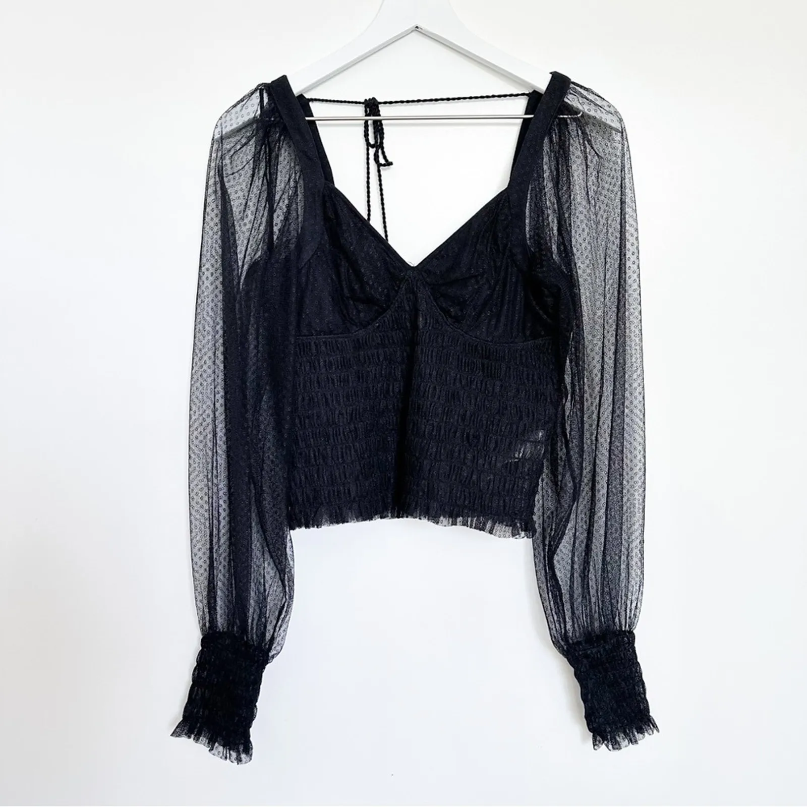 Free People Sheer Long Sleeve Black Blouse - Image 2
