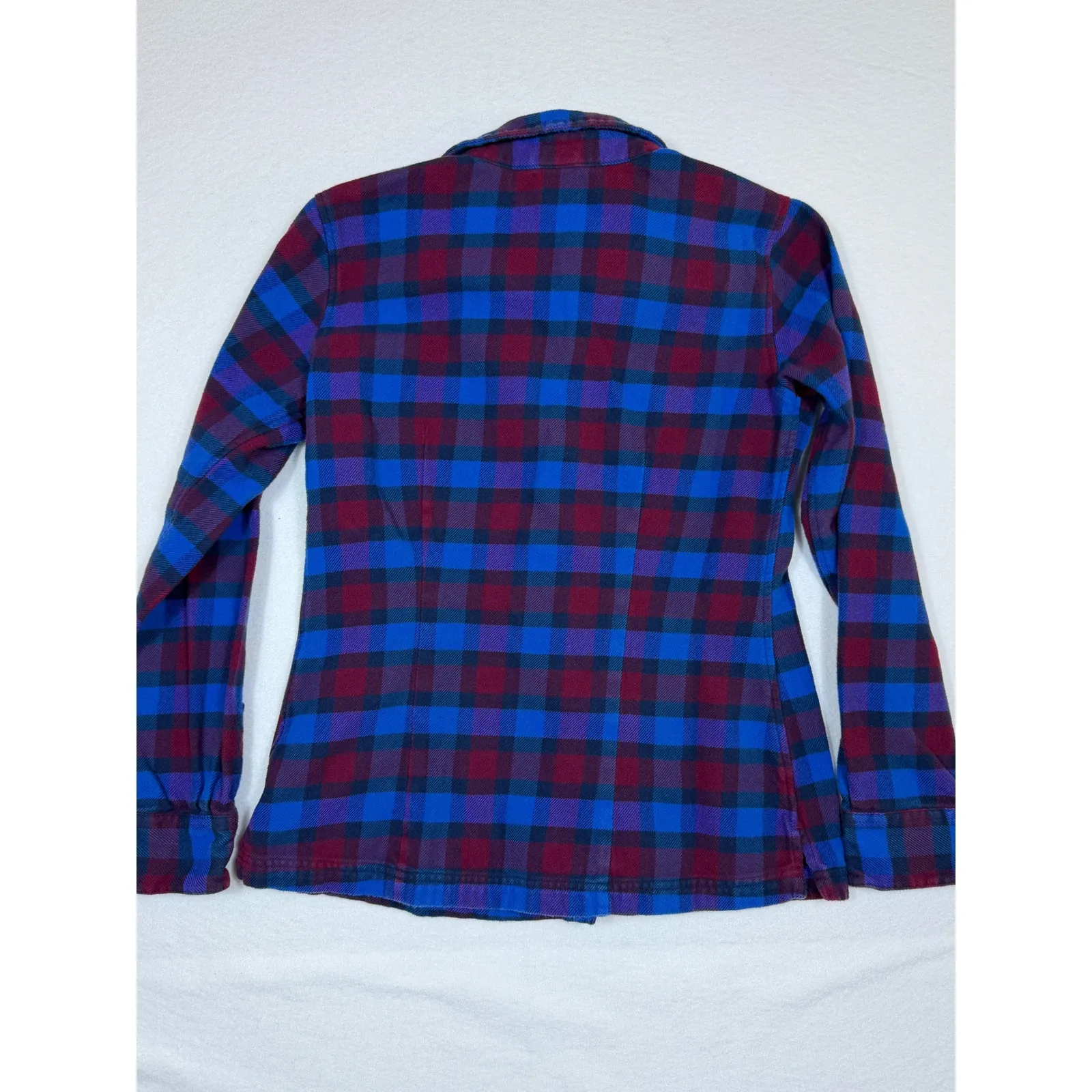 Patagonia Womens Heavy Flannel Shirt Blue Purple Plaid Organic Cotton size 4 - Image 7