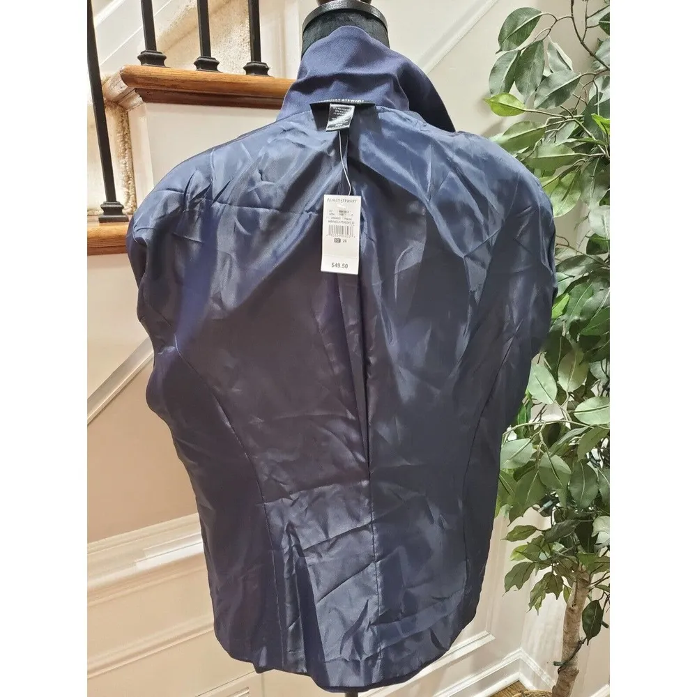 Ashley Stewart Women Blue Solid Rayon Long Sleeve Single Breasted Blazer Size 20 - Image 7