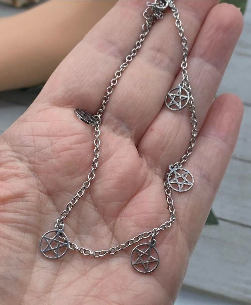 Stainless Steel Anklet With Pentacles Ankle Bracelet Silver - Image 3